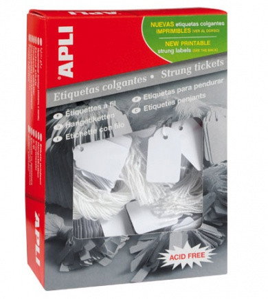 Apli Etiquetas Colgantes Blancas con Hilo 18x29 mm, Caja de 1.000 unidades