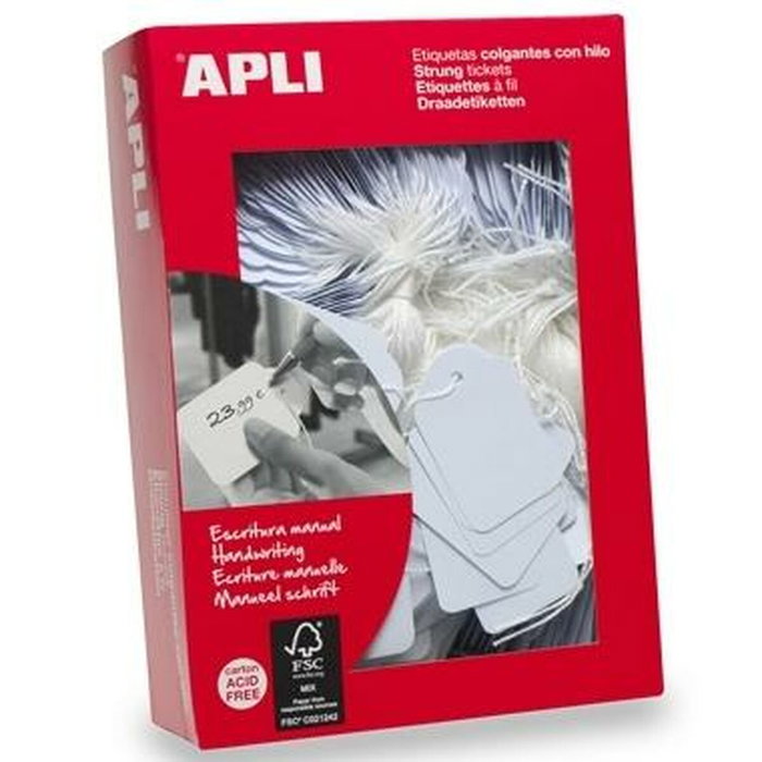 Apli Etiquetas Colgantes Blancas con Hilo 18x29 mm, Caja de 1.000 unidades