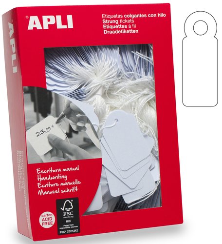 Apli Etiquetas Colgantes Blancas 22x35 mm con Hilo (500 unidades)