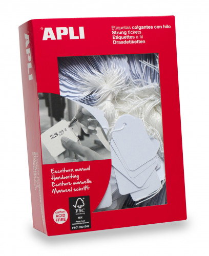 Apli Etiquetas Colgantes Blancas de Cartulina 28x43mm con Hilo