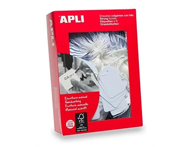 Apli Etiquetas Colgantes Blancas de Cartulina 28x43mm con Hilo