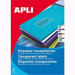 Apli Etiquetas Adhesivas C-Rectos 210x297 mm Poliéster Transparente 1x20H