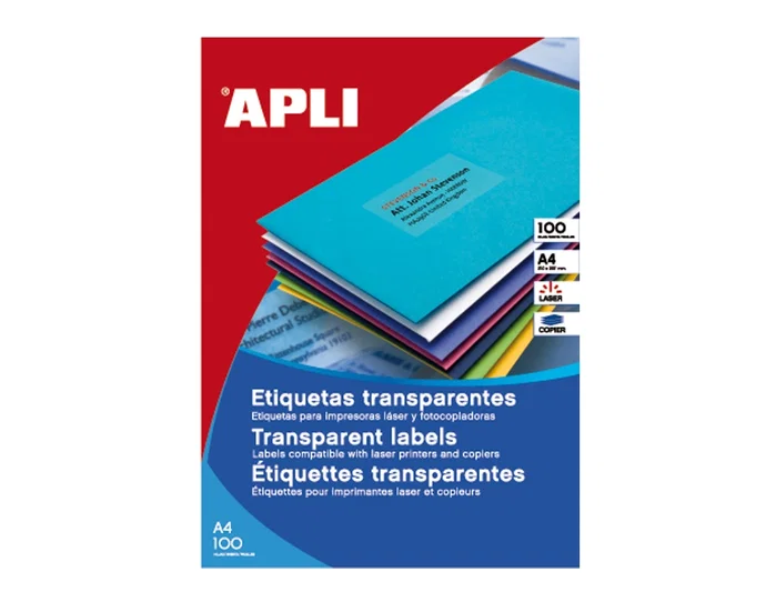 Apli Etiquetas Adhesivas Translucidas 1225 210x297 mm para Fotocopiadora Laser Caja con 20 Hojas