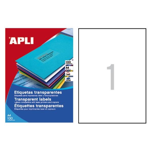 Apli Etiquetas Adhesivas Translúcidas de Poliéster A4 (20 unidades)
