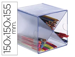 Archivo 2000 Archicubo Organizador Modular Apilable Plástico Azul TPE 150x150x150 mm con 4 Compartimentos e incluye 2 Clips de Sujeción
