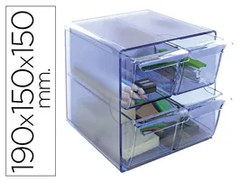Archivo 2000 Archicubo 2000 Organizador Modular con 4 Cajones Plástico Azul Transparente 190x150x150 mm