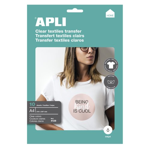 Apli Papel Transfer A4 para Impresoras Inkjet, 10 Hojas para Prendas Blancas