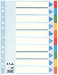 Esselte 10 Separadores Multitaladro Cartón A4 con Carátula Índice Colores