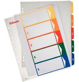 Indice Esselte Pp Numerico Imprimible A4+ Pestañas 1- 5 11 Taladros