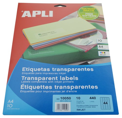Apli Etiquetas Adhesivas Transparentes Brillo Inkjet 48,5x25,4mm