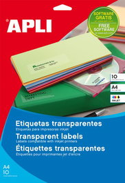 APLI Etiquetas Autoadhesivas de Poliéster Transparente Brillo para Inkjet A4