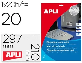 Apli 10071 Etiquetas Adhesivas Metalizadas 210x297 mm para Fotocopiadora Láser Caja 20 Hojas