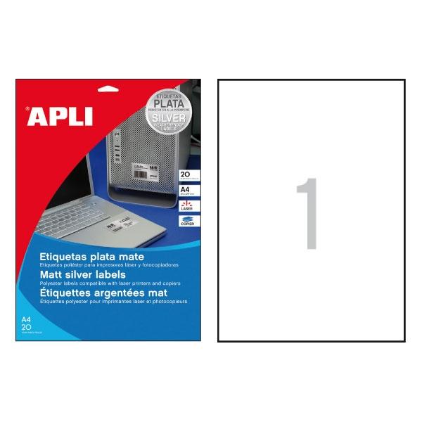 Apli Etiquetas Adhesivas de Poliéster Metalizado Plata 210x297 mm Apli Etiquetas Adhesivas de Poliéster Metalizado Plata 210x297 mm