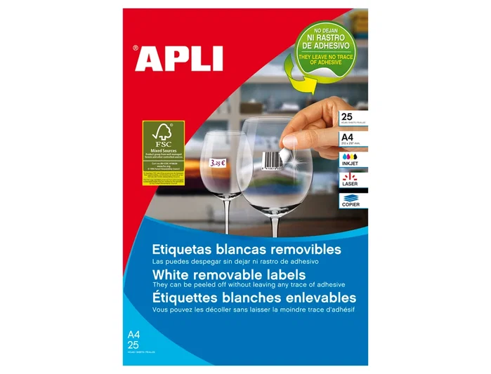 Apli 10197 Etiquetas Adhesivas 17,8x10 mm Removible para Fotocopiadora Láser Ink-Jet Caja 25 Hojas Apli 10197 Etiquetas Adhesivas 17,8x10 mm Removible para Fotocopiadora Láser Ink-Jet Caja 25 Hojas