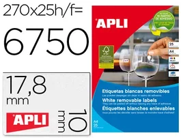 Apli 10197 Etiquetas Adhesivas 17,8x10 mm Removible para Fotocopiadora Láser Ink-Jet Caja 25 Hojas