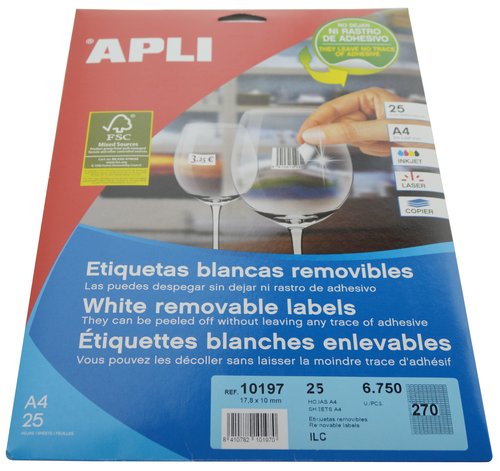 Apli Etiquetas Adhesivas Removibles 17,8x10 mm, 6.750 Unidades