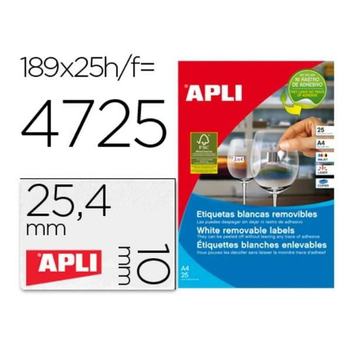 Apli Etiquetas Adhesivas Blancas Cantos Romos 25,4x10mm Removibles