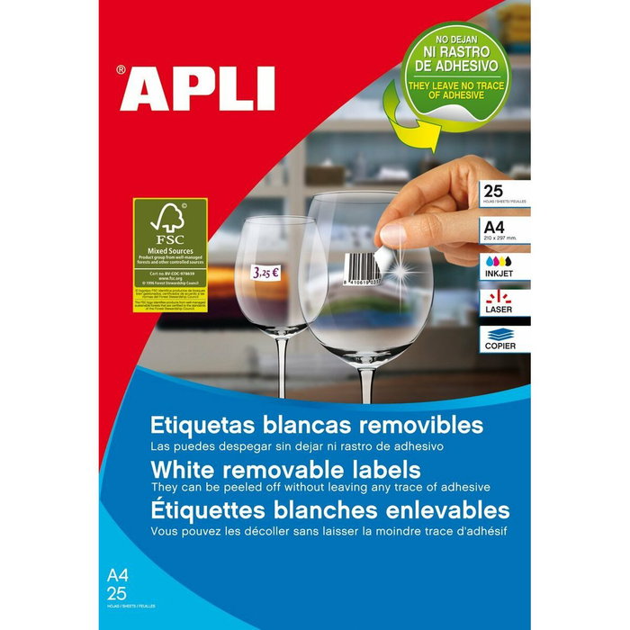 Apli Etiquetas Adhesivas Blancas Cantos Romos 25,4x10mm Removibles