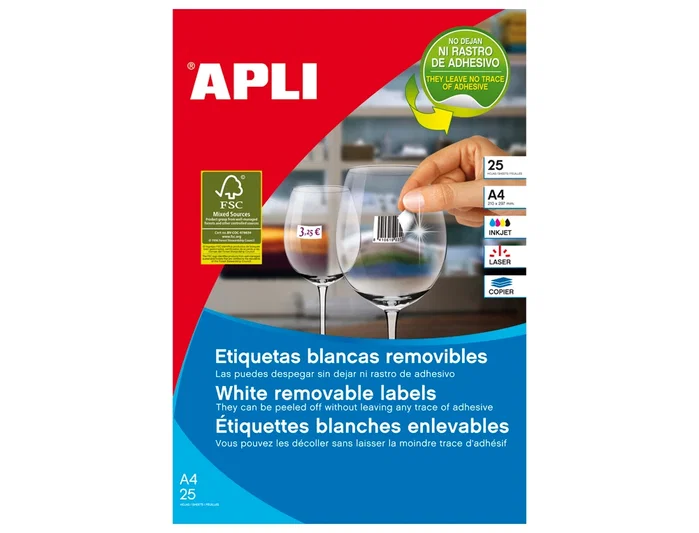 Apli Etiquetas Adhesivas Blancas Cantos Romos 25,4x10mm Removibles