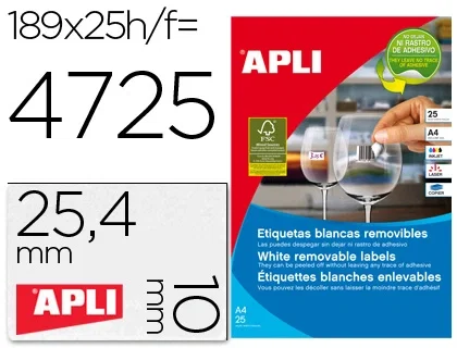 Apli Etiquetas Adhesivas Blancas Cantos Romos 25,4x10mm Removibles