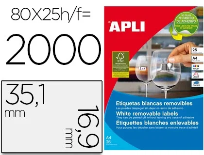 Apli Etiquetas Adhesivas Blancas Cantos Romos 35,6x16,9mm 2.000 uds. Apli Etiquetas Adhesivas Blancas Cantos Romos 35,6x16,9mm 2.000 uds.