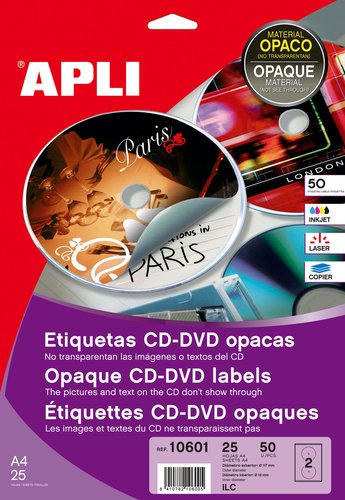 Etiquetas Adh.Impr.Apli A4 Multimed.Cd-Dvd Mega Blister 25H Dorso Opaco Ø Ext.117 E Int.18 Mm 50 Uds.(10601) Etiquetas Adh.Impr.Apli A4 Multimed.Cd-Dvd Mega Blister 25H Dorso Opaco Ø Ext.117 E Int.18 Mm 50 Uds.(10601)
