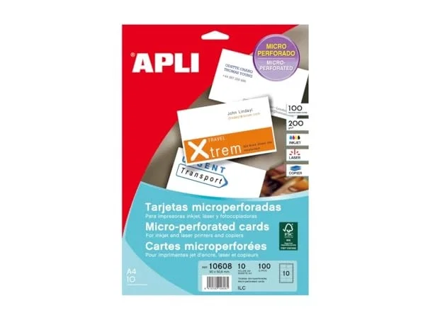 Apli Tarjetas de Visita Microperforadas Blancas 200g Mate 90x50,8mm