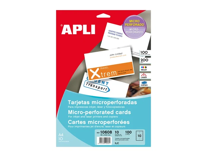 Apli Tarjetas de Visita Microperforadas Blancas 200g Mate 90x50,8mm