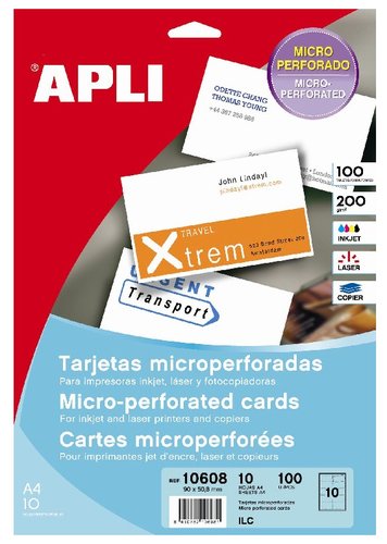 Apli Tarjetas de Visita Microperforadas Blancas 200g Mate 90x50,8mm Apli Tarjetas de Visita Microperforadas Blancas 200g Mate 90x50,8mm