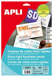 Tarjetas De Visita Apli Para Impresora Bordes Lisos C.Rectos 250G Mate 89X51Mm Blister 10H 100 Uds.(10610)
