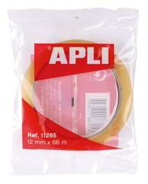 Apli Cinta Adhesiva Transparente Rollo 12 mm x 66 m para Uso Universal, Film Resistente 28 micras, Desenrollado Silencioso