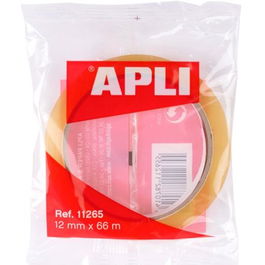 Apli Cinta Adhesiva Transparente Rollo 12 mm x 66 m para Uso Universal, Film Resistente 28 micras, Desenrollado Silencioso