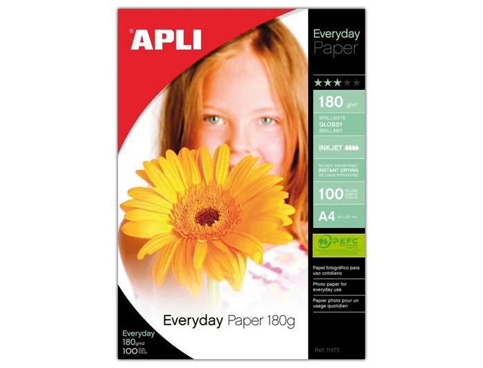 Apli Papel Fotográfico Everyday A4 180 gr Inkjet Paquete 100H Blanco Brillo Apli Papel Fotográfico Everyday A4 180 gr Inkjet Paquete 100H Blanco Brillo