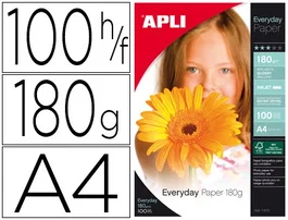 Apli Papel Fotográfico Everyday A4 180 gr Inkjet Paquete 100H Blanco Brillo