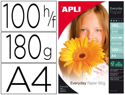 Apli Papel Fotográfico Everyday A4 180 gr Inkjet Paquete 100H Blanco Brillo Apli Papel Fotográfico Everyday A4 180 gr Inkjet Paquete 100H Blanco Brillo