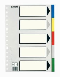 Esselte Separadores 5 Posiciones Folio PP Colores con Carátula Índice Cartón Blanco - Negro