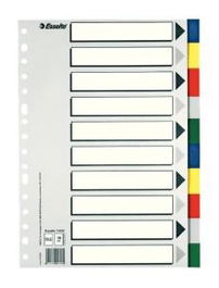 Esselte Separadores 10 Posiciones Folio PP Colores con Carátula Índice Cartón Blanco - Negro