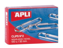 Apli Clips Niquelados Nº 2 - 32 mm Caja 100 Ud