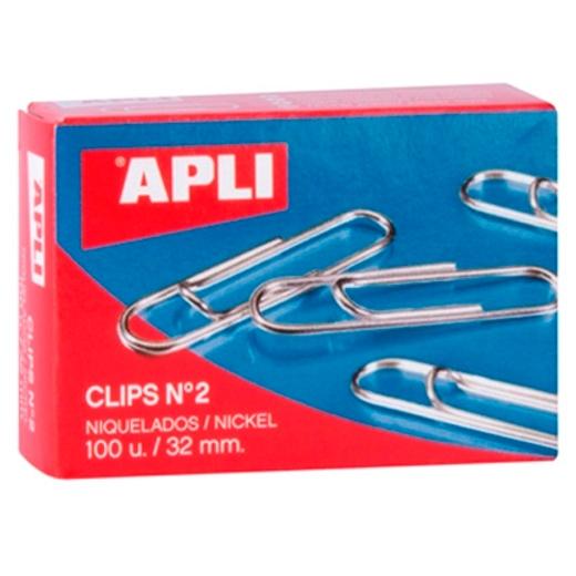 APLI Clips Niquelados Nº 2 de 32 mm, Caja de 100 unidades APLI Clips Niquelados Nº 2 de 32 mm, Caja de 100 unidades