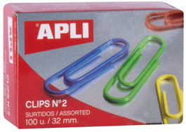 Apli Clips Color Nº 2 - 32 mm Caja 100 Ud Surtidos