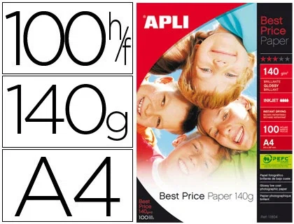 Apli Papel Fotográfico Glossy Din A4 180 gr Pack 100 Hojas Ink-jet Apli Papel Fotográfico Glossy Din A4 180 gr Pack 100 Hojas Ink-jet