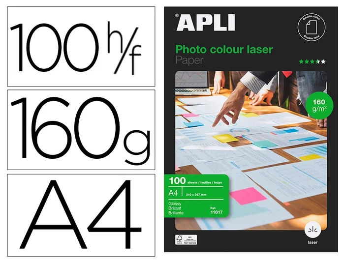 Apli Papel Fotográfico Colour Laser A4 160g Brillante Doble Cara