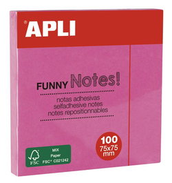 APLI Taco de notas adhesivas Funny 76x76 mm rosa neón (Set de 12)