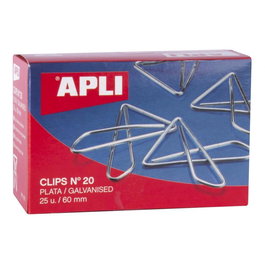 Apli Clips Mariposa Nº 20 - 60 mm Caja 25 Unidades Plateados