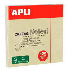 Apli Notas Adhesivas Zigzag Classic 75x75 mm Amarillo, Bloc de 100 Hojas