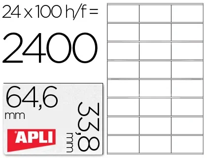 Apli Etiquetas Adhesivas 64,6 x 33,8 mm, 100 Hojas Apli Etiquetas Adhesivas 64,6 x 33,8 mm, 100 Hojas