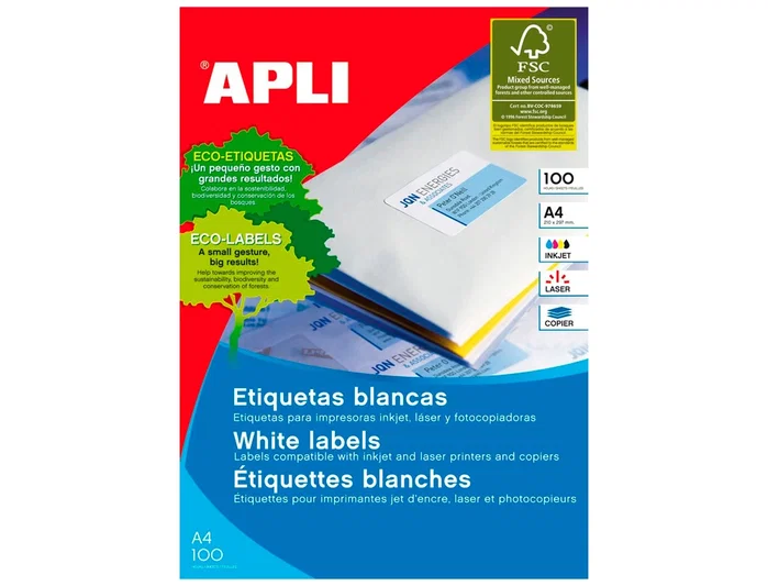 Apli Etiquetas Adhesivas 64,6 x 33,8 mm, 100 Hojas Apli Etiquetas Adhesivas 64,6 x 33,8 mm, 100 Hojas