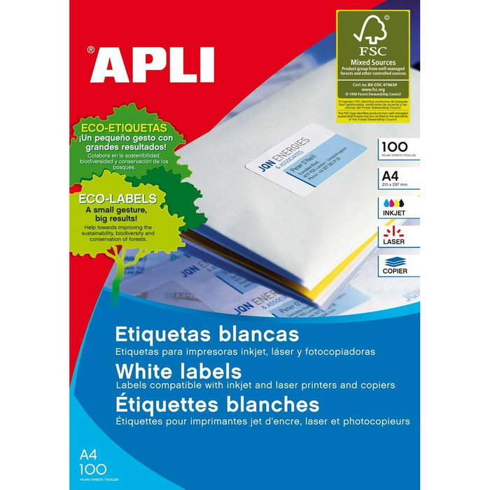Apli Etiquetas Adhesivas Blancas 70 x 25,4 mm Cantos Rectos