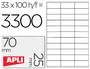 Apli Etiquetas Adhesivas Blancas 70 x 25,4 mm Cantos Rectos