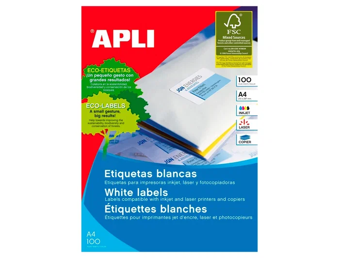 Apli Etiquetas Adhesivas 105x40mm Blanco